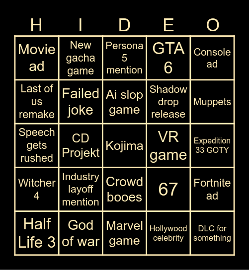 GOTY 2025 Bingo Card