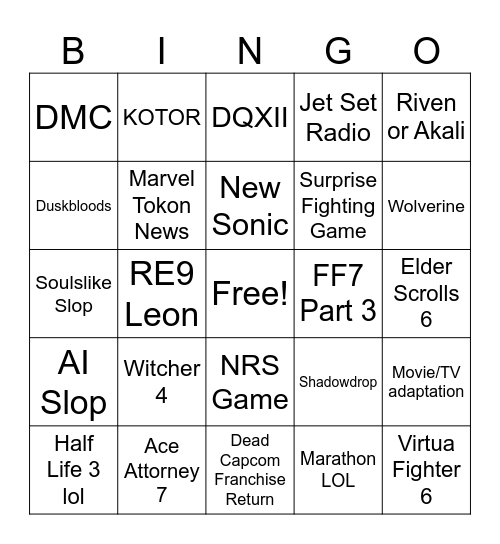TGA 2025 Bingo Card