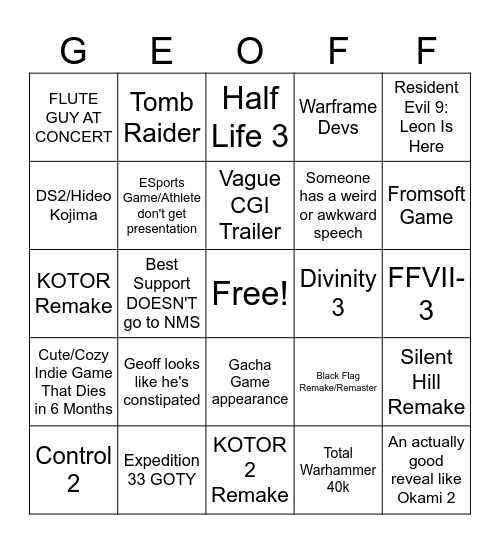 GEOFF KEIGHLEY'S DORITO POPE NIGHT Bingo Card