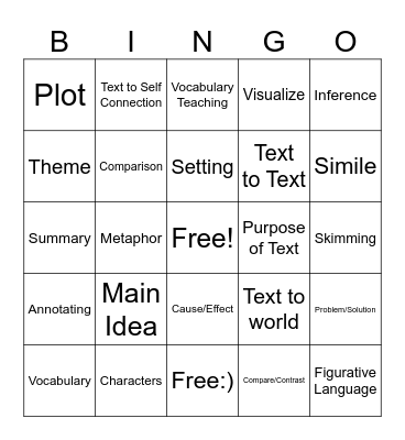Text Comprehension Bingo Card