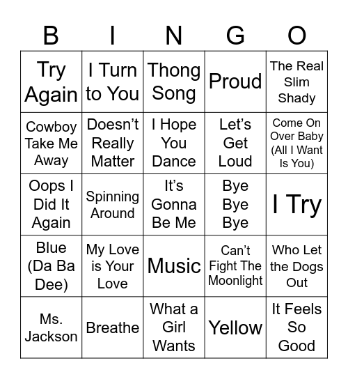 Song of 2000 Bingo Card