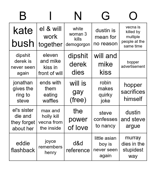 stranger things s5 part 2 bingo Card