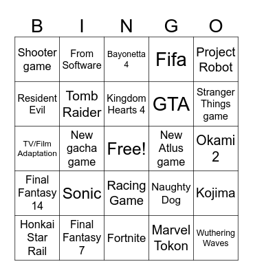 Game Awards Bingo Card