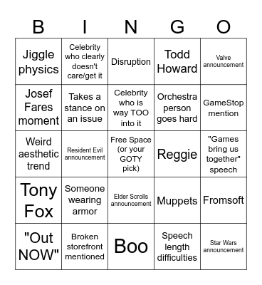 Jaller & Friends The Game Awards 2025 Bingo Card