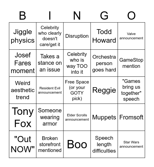 Jaller & Friends The Game Awards 2025 Bingo Card