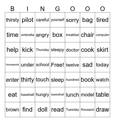 Lesson 1-12 Review Bingo Card