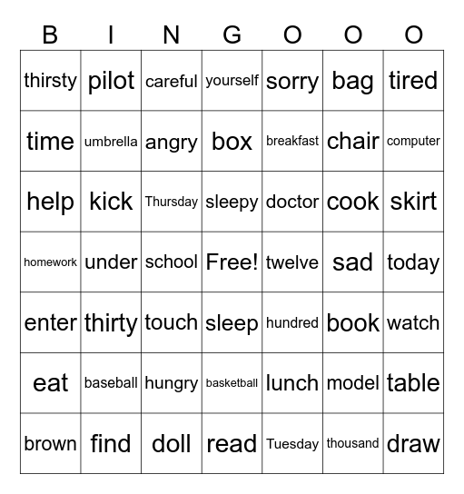 Lesson 1-12 Review Bingo Card
