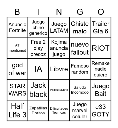 GOTY 25 Bingo Card