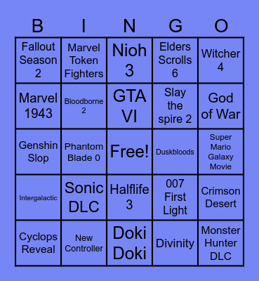 Game Awards 2025 Bingo Card