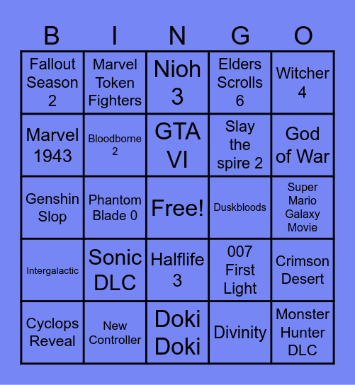 Game Awards 2025 Bingo Card