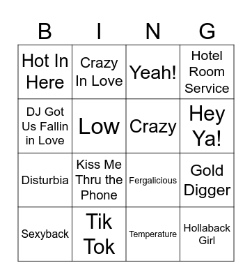 Throwback songs Bingo Card