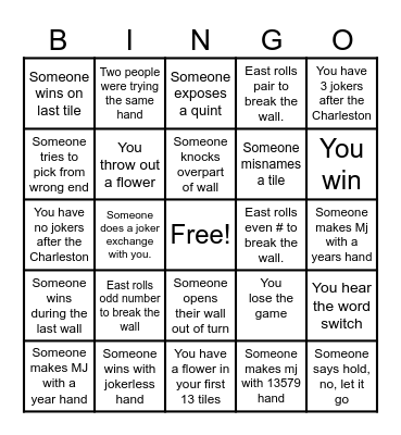 Mahj Monday Bingo Card