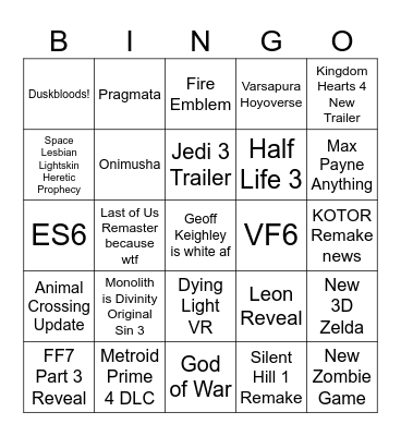 TGA 2025 Bingo Card