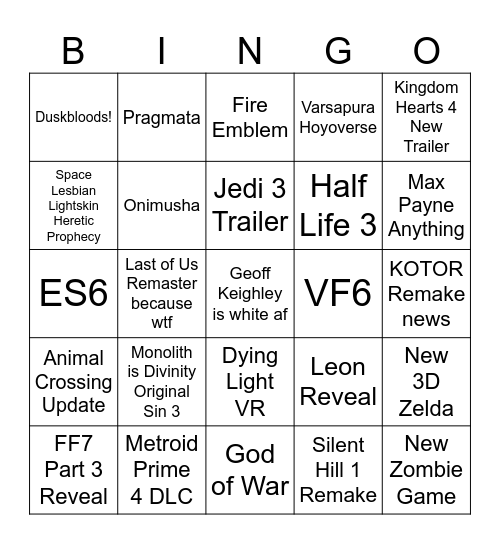 TGA 2025 Bingo Card