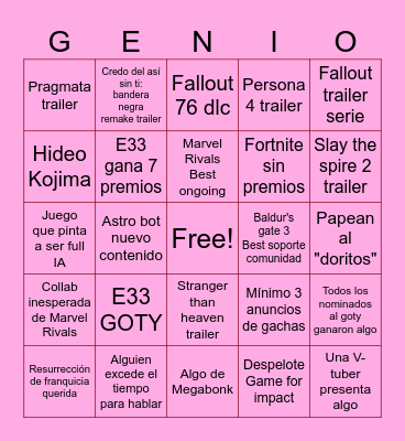 Un bingo genuino Bingo Card