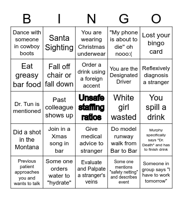 Holiday Pub Crawl Bingo Card