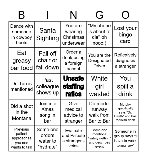 Holiday Pub Crawl Bingo Card
