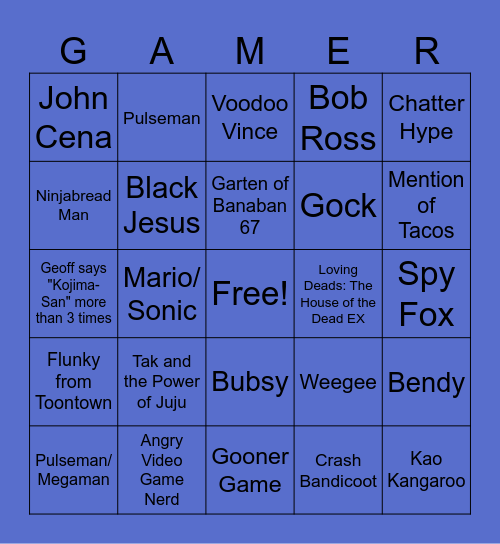 Game Awards 2025 Bingo Card