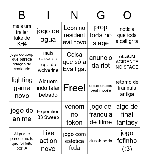 game awards Bingo Card