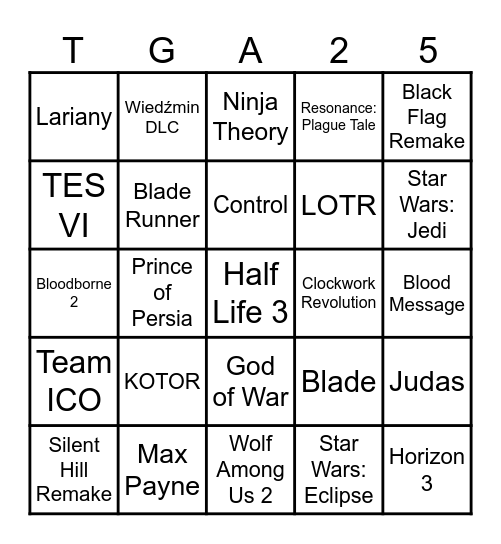 TGA 2025 Bingo Card