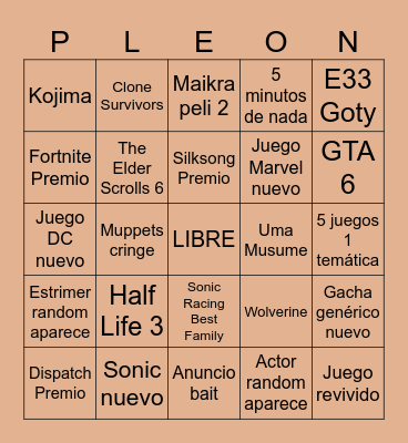 Geim Aguar 2025 Bingo Card