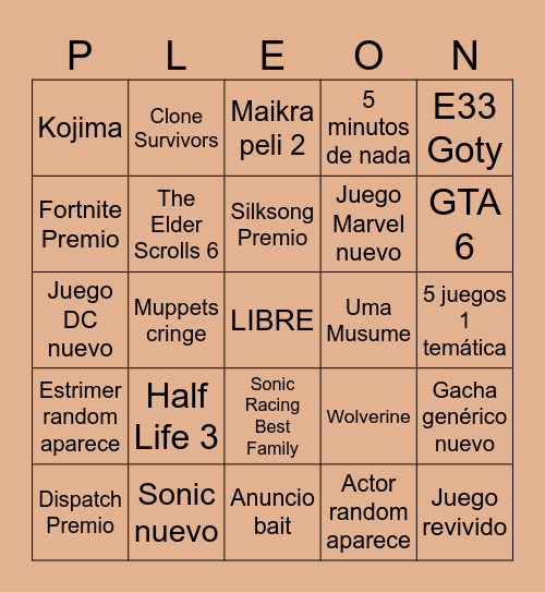Geim Aguar 2025 Bingo Card