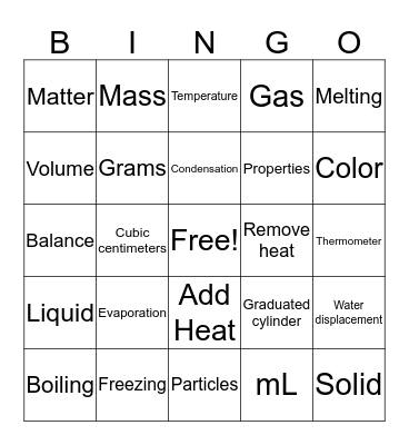 Matter Quiz Review Bingo Card