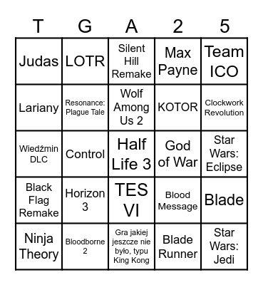 The Game Awards 2025 Bingo Card