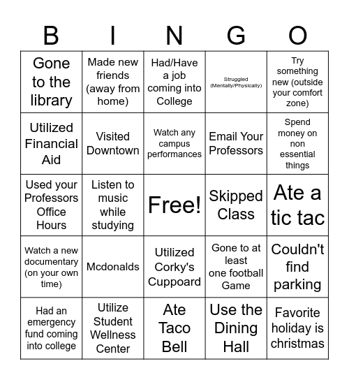 Psych thing Bingo Card