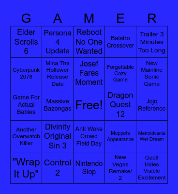 Game Awards 2025 Bingo Card