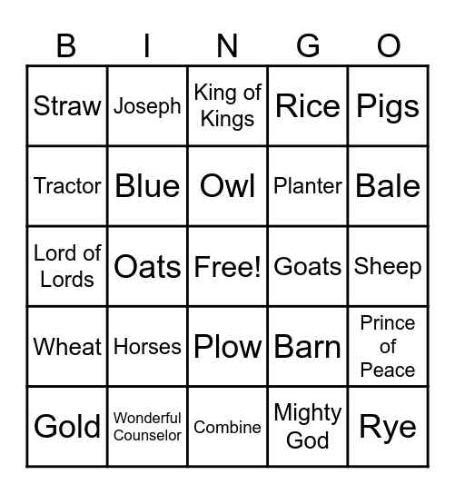 FFA Christmas Bingo Card