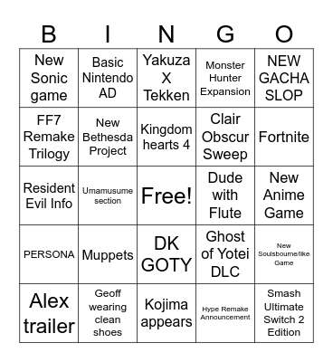 GOTY BINGO Card