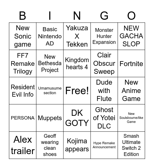 GOTY BINGO Card