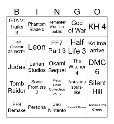 GAME AWARDS Bingo Card