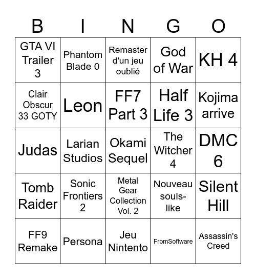 GAME AWARDS Bingo Card