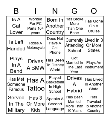 PC Parts Bingo Card