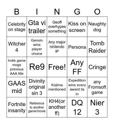 TGA Bingo Card