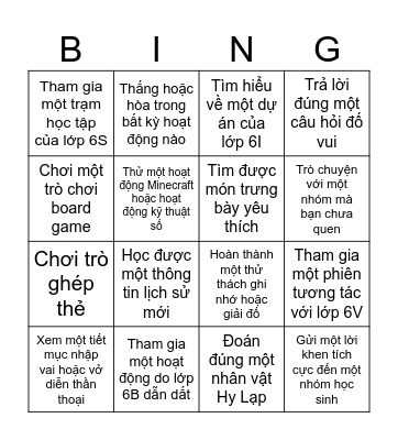 Buổi tổng kết chủ đề Hy Lạp Cổ Đại Bingo Card
