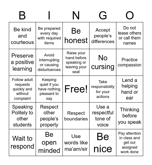 Untitled Bingo Card