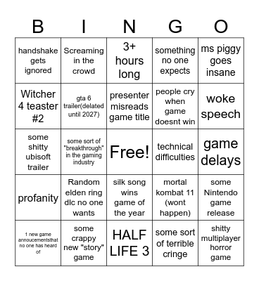 My awesome bingo card Bingo Card
