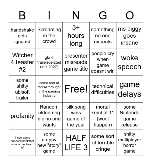 My awesome bingo card Bingo Card