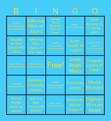 Game Awards 2025 Bingo Card Bingo Card