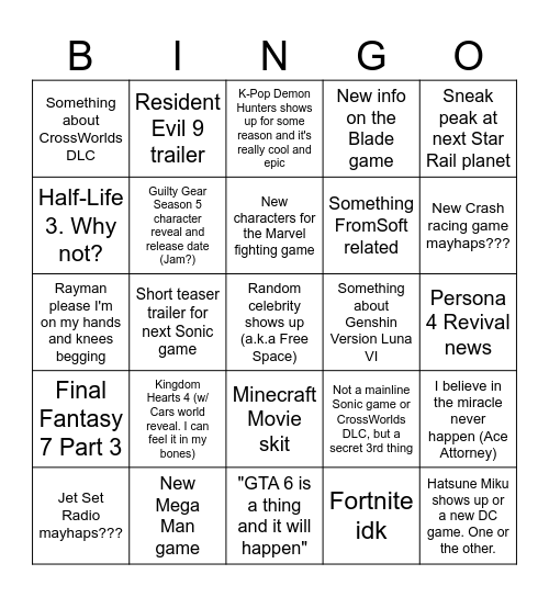 Untitled Bingo Card