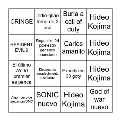Geim aguors Bingo Card
