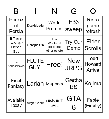 TGA 2025 Bingo Card