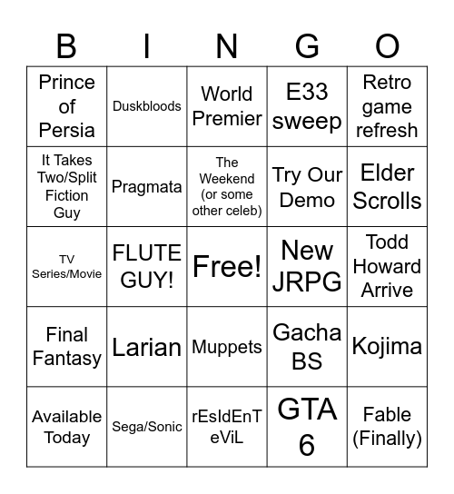 TGA 2025 Bingo Card
