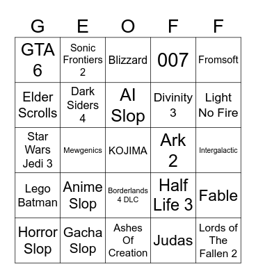 Game Awards Bingo 2025 Bingo Card