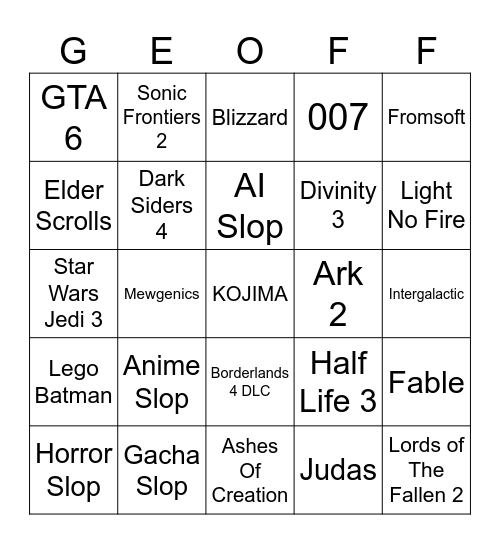 Game Awards Bingo 2025 Bingo Card