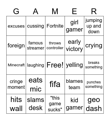 gamer rage bingo Card