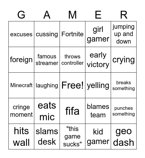 gamer rage bingo Card